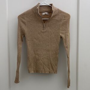 Mango Beige Ribbed Knit Sweater